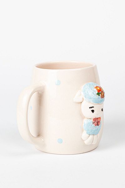 Loomart Ceramic Mug Cup - 3D Embossed, Lamb Figure, Handmade, 400 ml