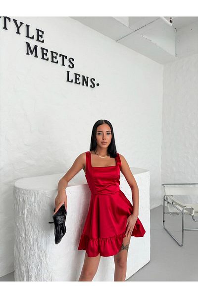 DERYA Women's - Thick Strap Mini Satin Dress