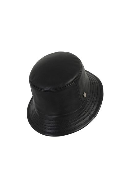 Mumcu's Leather Genuine Sheepskin Black Hat - Bucket Fishing Bucket Beanie