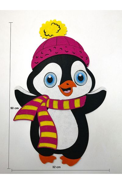 keçeli dünyam Felt Figure, Penguin Fuchsia 50 cm