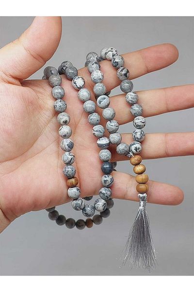 Yasamtohumu Piatră de jasp gri - Colier Mala realizat manual în stil tibetan de 108 (51388)