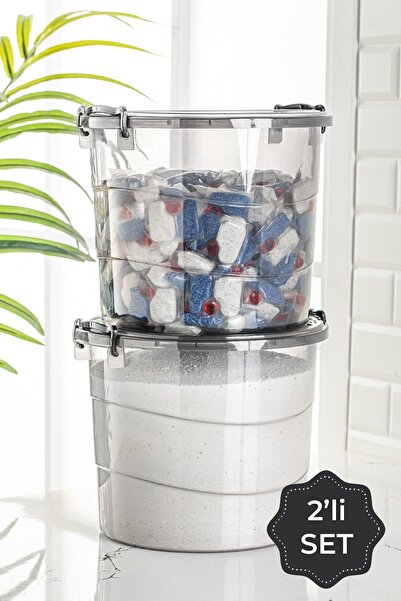 Vienev عبوة من قطعتين من حاوية تخزين مسحوق الغسيل بمقبض دائري، حجم كبير 7 لتر...