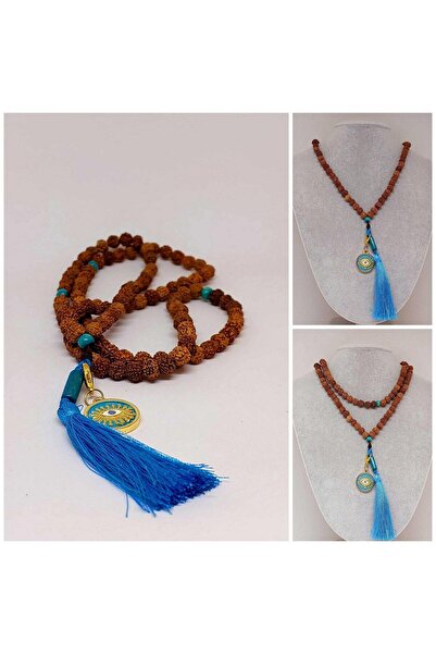 Yasamtohumu Tibetan Style Handmade Mala Necklace with Rudraksha Seeds and Blu...