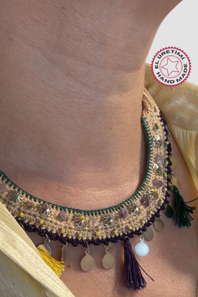 Uretti - Nevin 2033 El Yapımı Otantik Kolye 43cm - Krem