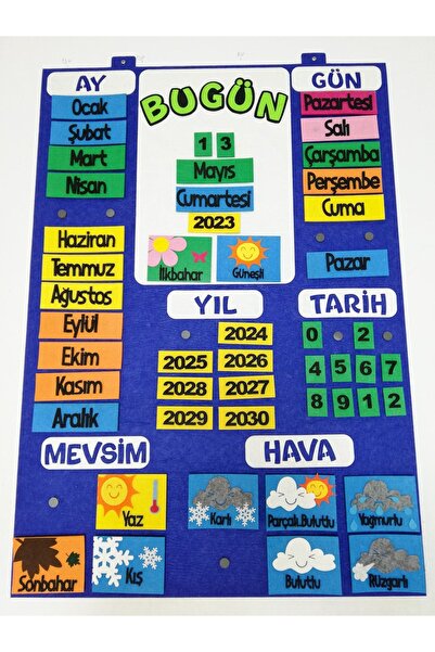 keçeli dünyam Takvim Interaktif - Saks Mavi (keçe Kumaştan Pano)