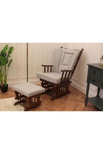 Levent Mobilya Aksesuar BAROK SALLANAN KOLTUK, BEJ, AHŞAP, CEVİZ AYAK