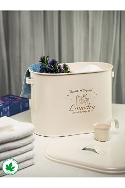 linmetal Bölmeli Metal Kapaklı Ölçekli Deterjanlık, Toz Deterjanlık, Banyo Deterjanlık, (laundry Baskılı)
