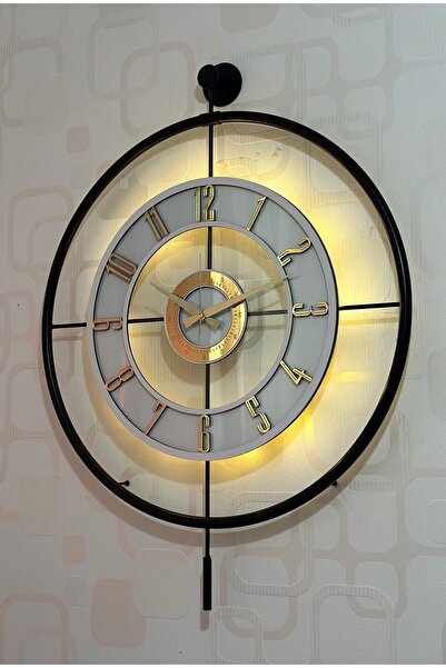Pey Aksesuar Metal Camlı Duvar Saati (60X80 CM BÜYÜK BOY) Işıklı Gerçek Cam S...