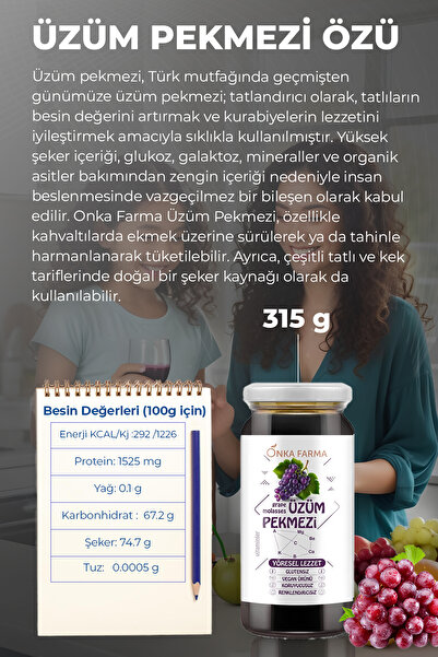 OnkaFarma Onka Farma Doğal Üzüm Pekmezi 315 gram Katkısız Koruyucusuz %100 Saf