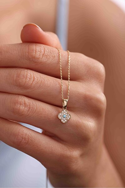 Gianfranco 14 Ayar Altın Orta Boy Taşlı Yonca Kolye