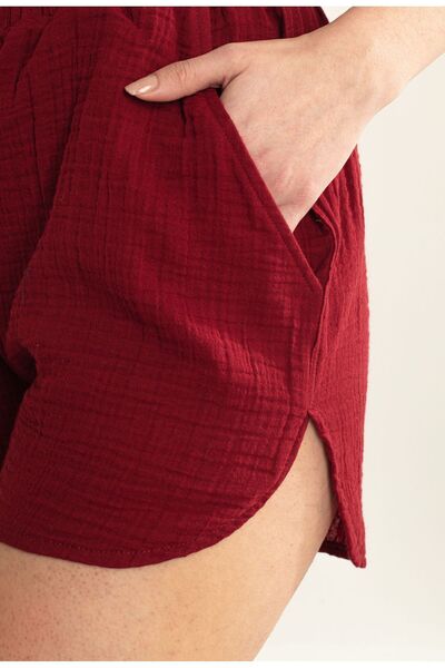 ARİNNASİDE Muslin Women's Summer Burgundy Bottom Shorts
