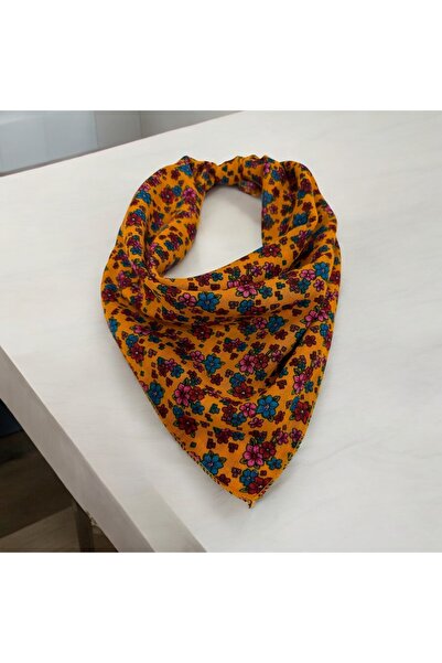 alsaccessories Bandană cu flori mici colorate 100% bumbac pe culoarea muștaru...