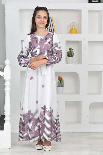 Asortik Kids Κοριτσίστικο φόρεμα Hijab από ύφασμα σιφόν με βαμβακερή επένδυση