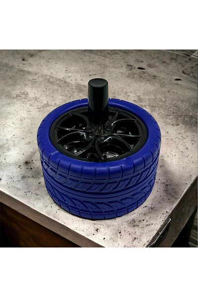 Atomic Blue Push-To-Turn Metal Ashtray Rubber Rim - 10cm Design