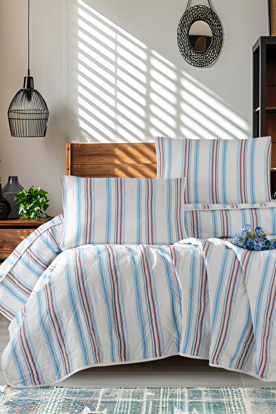 Enlora Home İpliği Boyalı Çok Amaçlı Örtü Çift Kişilik Zagreb Kırmızı-Mavi