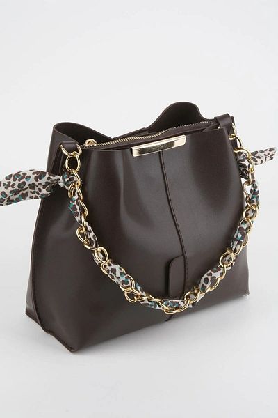 vagues Soft Leather Women's Bag - With Scarf, Chain Accessory, 3 Compartments, For Hand, Arm and Shoulder