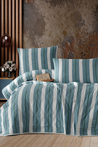 Enlora Home İpliği Boyalı Çok Amaçlı Örtü Çift Kişilik Helsinki Petrol