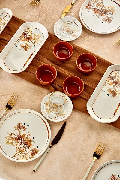Erbaşlar 22 Piece Gold Luxury Ceramic Wishing Tree Breakfast Set