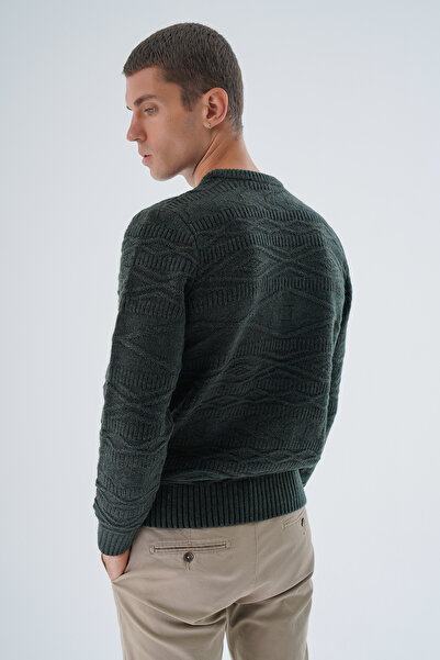 Trist Star Linx Diamond Patterned Men's Knitwear Sweater - Khaki Crew Neck TRIST-5332