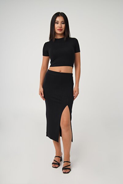 Hipo Trend Set de bază din două piese cu fustă neagră și despicată