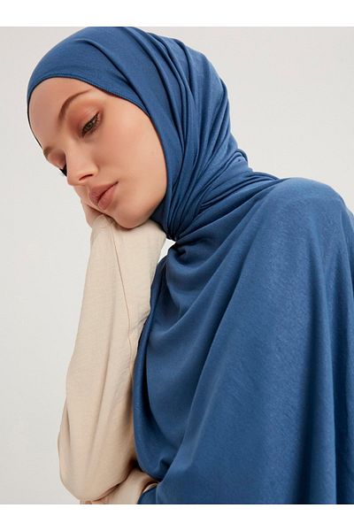 Saless Γυναικείο μπλέ Navy Mercerized χτενισμένο βαμβακερό σάλι