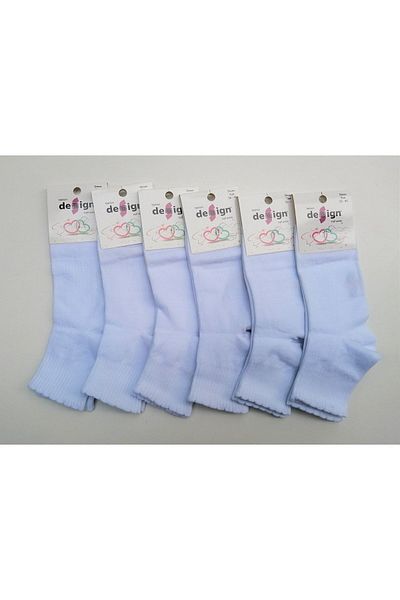 Design Socks Дамски бели обикновени чорапи до глезена, комплект от 6 броя