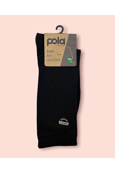 Pola Erkek Siyah Bambu Dikişsiz Kışlık Lastiksiz Diyabet (şeker) Çorabı