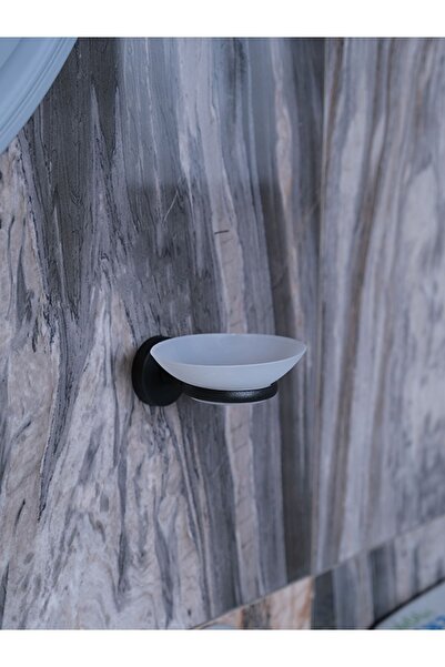 Alper Banyo Lotus Mat Siyah Eko Sabunluk Plastik Tabak Ister Yapıştır Ister M...