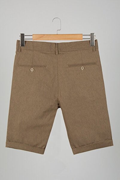 VEAVEN Erkek Bal Rengi Slim Fit Keten Şort Vavn9y-2200196-4