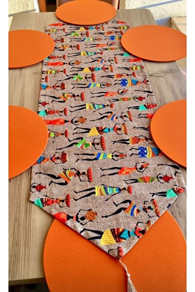 Dream Home Amerikan&servis Afrikali Kadin Desenli Runner, 6'li Turuncu Mdf Su...