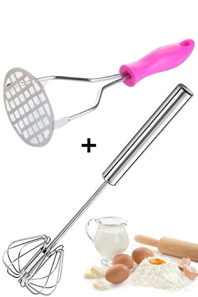 Genel Markalar Pratik Mutfak Seti Basmalı Çırpıcı 2 Li+ Patates Ezici Paslanm...