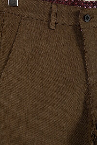 VEAVEN Erkek Ahşap Kahve Slim Fit Keten Şort Vavn9y-2200196-4