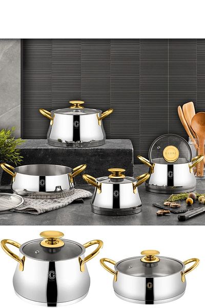 Glore Messina 8 Piece Steel Pot Set - Gold