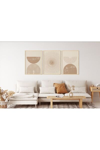 woodhomeworks Ahşap Çerçeveli 3'lü Soyut Tablo qmrc