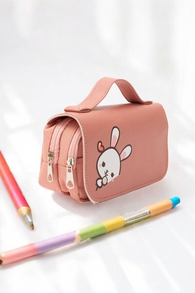 KAFF حامل قلم مقاوم للماء بنمط الأرنب الوردي مع 3 عيون