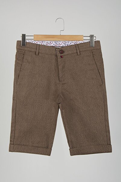 Terapi Men Ανδρικό λινό σορτς σε σκούρο καφέ χρώμα με στενή εφαρμογή