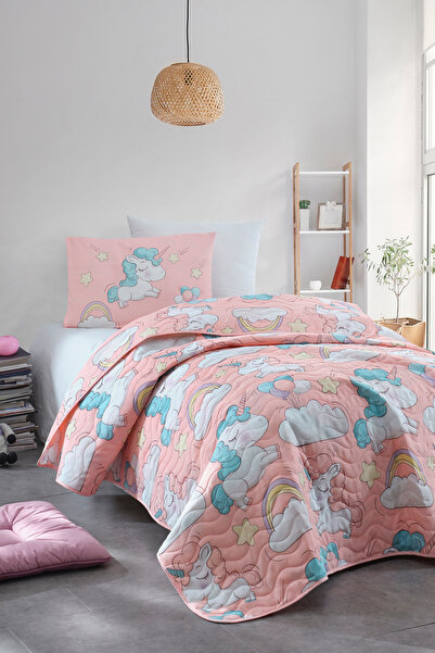 Enlora Home Kapitone Yatak Örtüsü Seti Tek Kişilik Unicornio Pembe