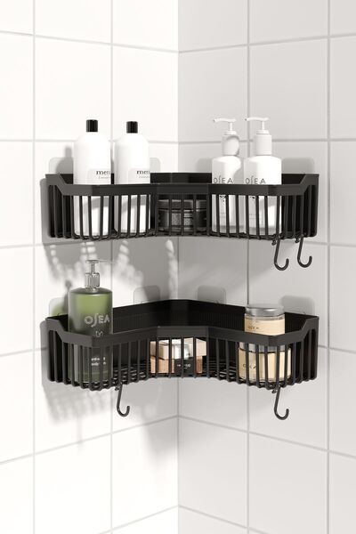 ATA HOME منظم حمام مكون من قطعتين - حامل شامبو منظم لرف الحمام ورف الدش، بلاستيك