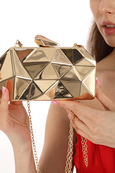 womenacs Жіноча сумка для вечірньої сукні золотого кольору з металевим дизайном