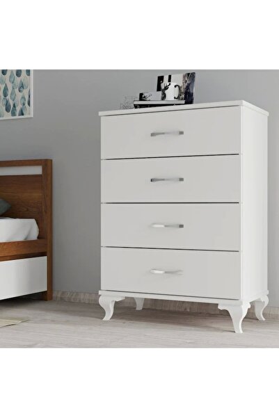 Evistro Lake 4 Çekmeceli Beyaz Geniş Şifonyer Kurulu Kargolanır