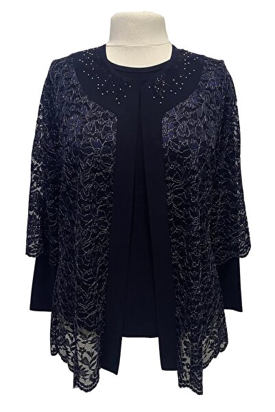 HESNA Navy Blue Evening Dress Set - With Special Jacket