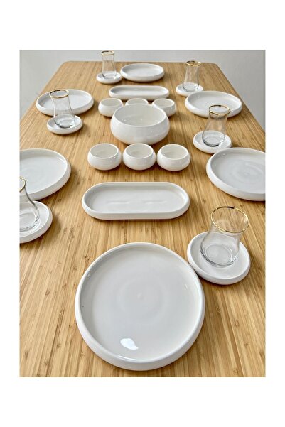 Doğudeko Bianco Perla Lüx 21 Parça Saf Beyaz Porselen Kahvaltı Seti