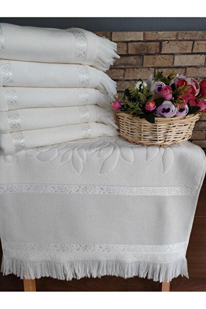 sarra 50x90cm Sarra 6'lı Saçaklı Etamin Havlu - Krem