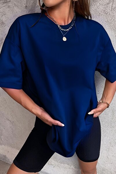 YAKAMEL Mornarsko plava Sa batik šarom Oversize kroj ženska majica - ležerna ...