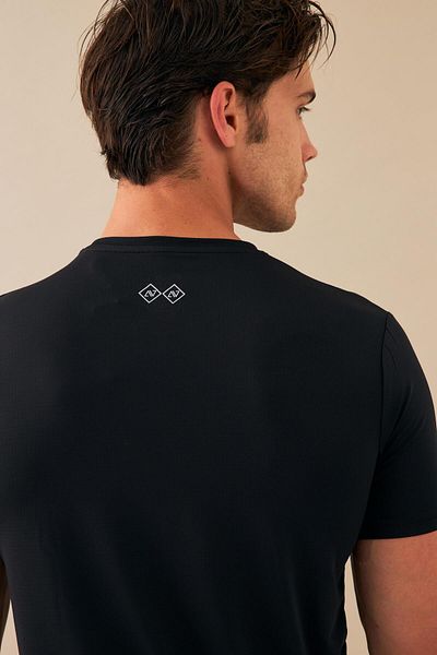 Escetic Μαύρο αθλητικό μπλουζάκι Slimfit Mini Jacquard Fabric - Crew Neck, Breathable - T0087