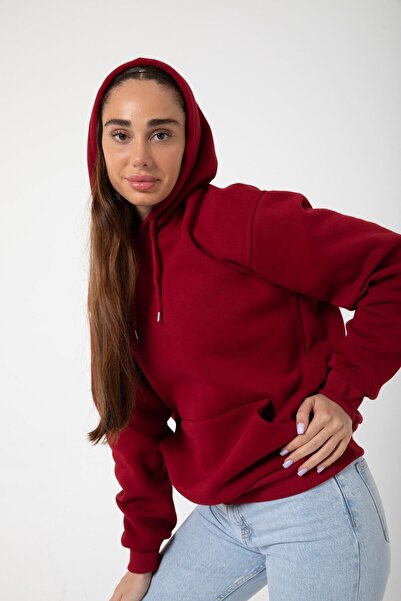 YAKAMEL Ženska bordo majica sa kapuljačom P Flis C Sa džepovima ležernog stil...