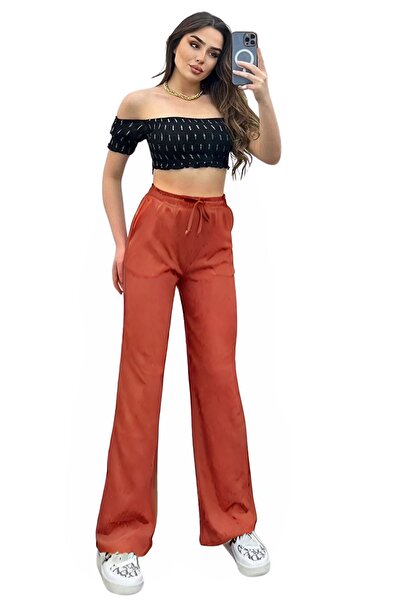 YAKAMEL Kadın Palazzo Cepli Süper Yüksek Bel Pantolon Dökümlü Bürümcük