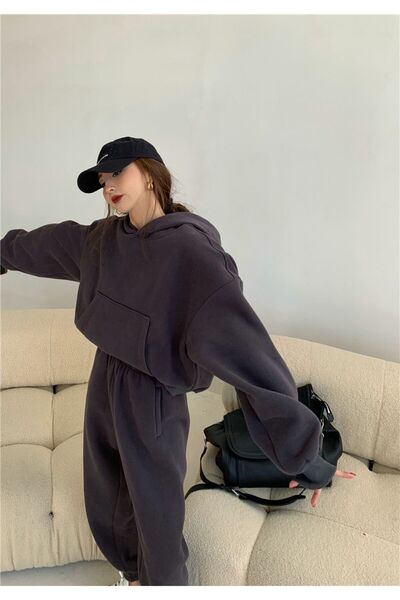 YAKAMEL KADIN  OVERSİZE İÇİ PAMUKLU PAÇASI LASTİKLİ EŞFOMAN TAKIMI