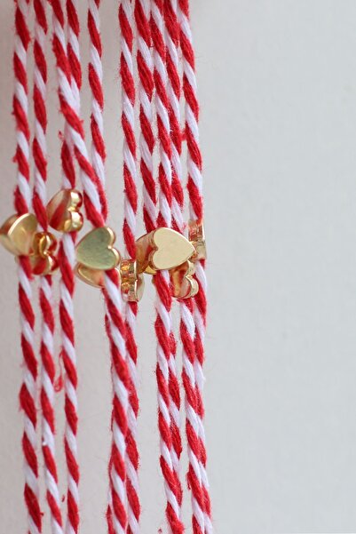 peony jewelry Kırmızı Beyaz Ip Gold Altın Kaplama Kalp Boncuklu Martenitsa Ma...