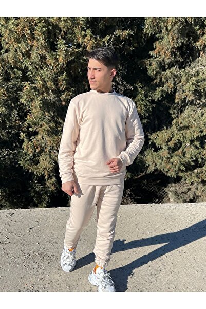 YAKAMEL Ανδρικό σετ φόρμας εκρού/κρεμ με λαιμόκοψη ποδηλάτου, κανονική εφαρμογή